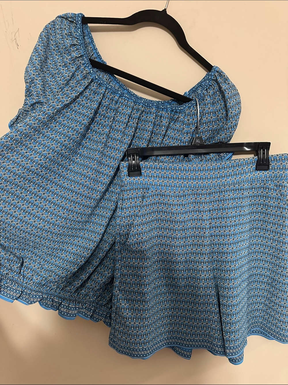 Max Studio Blue Printed Two-Piece Top and Short Set